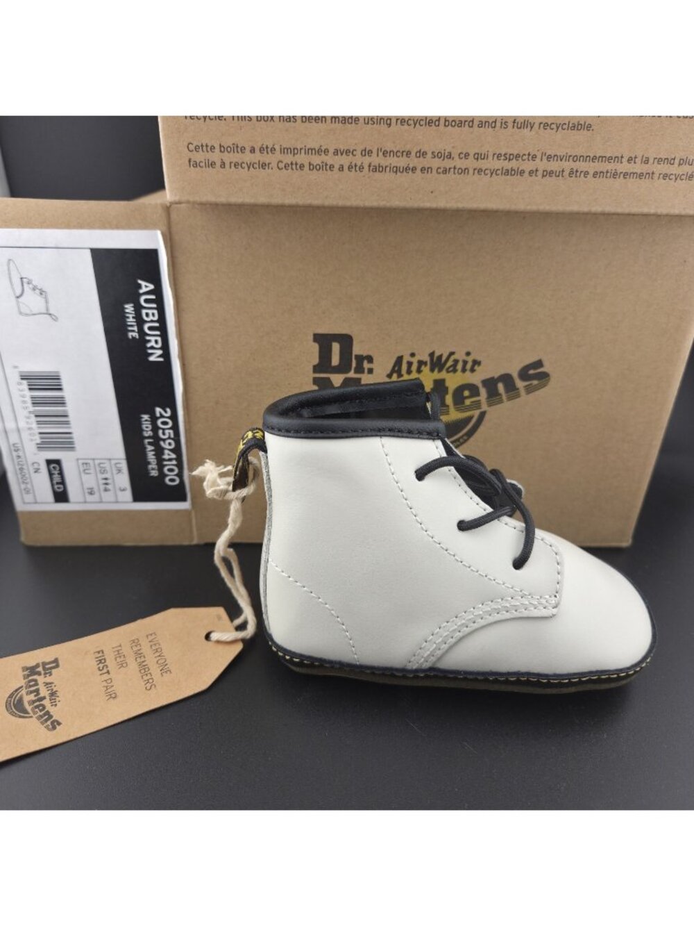 Dr Martens Newborn 1460 Auburn White Leather Crib Booties 20594100 US Size 4